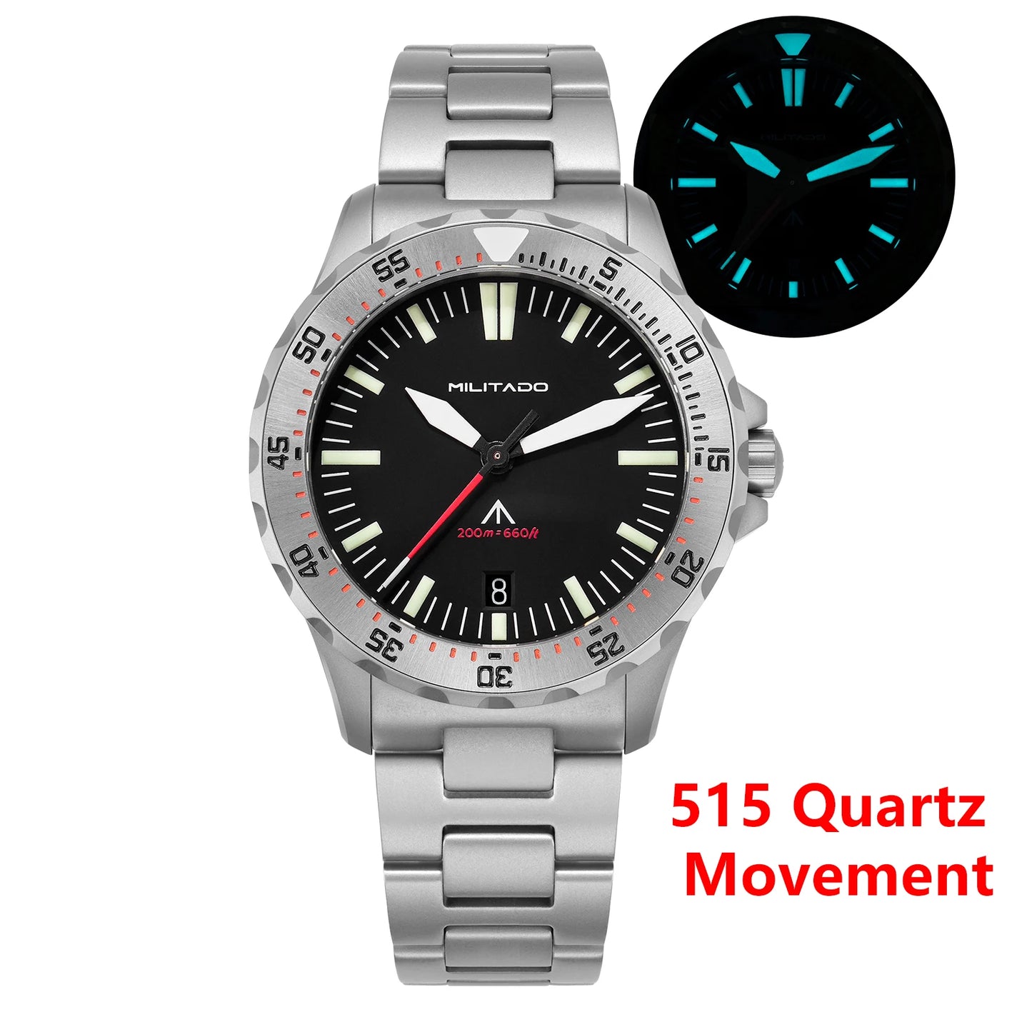 Militado ML16 Watch VH31 Sweep /515 Quartz Movement Sapphire Crystal BGW9 Luminous 200m Water Resistance 38mm Men's Vintage Wath