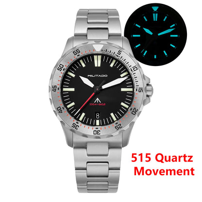 Militado ML16 Watch VH31 Sweep /515 Quartz Movement Sapphire Crystal BGW9 Luminous 200m Water Resistance 38mm Men's Vintage Wath