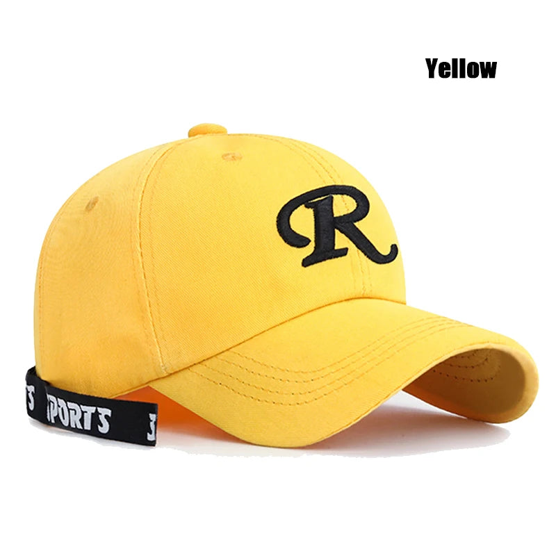 R letter Ribbon Embroidery Cotton Adjustable Hard Top Baseball Cap Sun Hat Trucker Hats Hip Hop Caps
