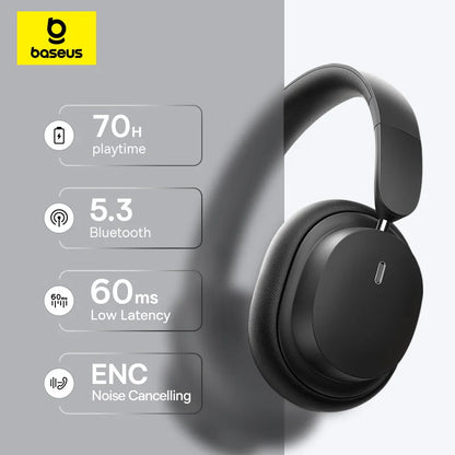 Auriculares inalámbricos Bluetooth 5.3 circumaurales Baseus – Diafragma HiFi de 40mm, auriculares plegables con 70H de reproducción y audio espacial
