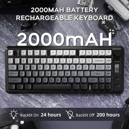 ATTACK SHARK M75 Wireless Membrane Gaming Keyboard with OLED Display, Bluetooth & 2.4GHz Tri-Mode, RGB Backlit PBT Keycaps, Multifunction Knob