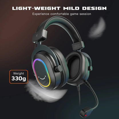 Auriculares gaming FIFINE RGB con micrófono – auriculares con cable circumaurales con sonido envolvente 7.1 para PC, PS4 y PS5 con 3 modos de ecualización