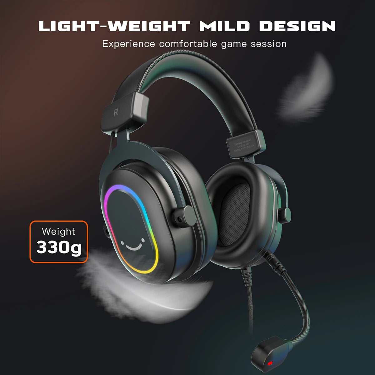 FIFINE RGB Gaming Headset with Mic – 7.1 Surround Sound Wired Over-Ear USB Headphones for PC, PS4, PS5, with EQ Modes & Noise Isolation