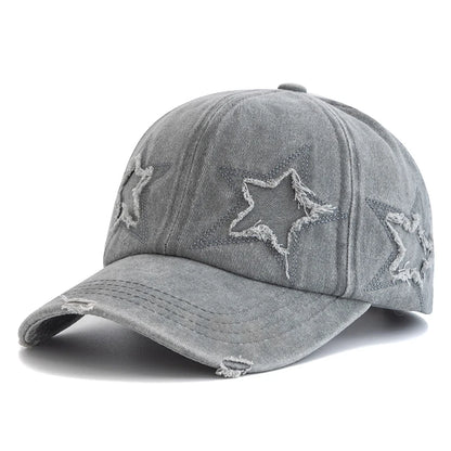 New Women's Five Pointed Star Design Washed Cotton Baseball Cap Fashion Street Dad Hat