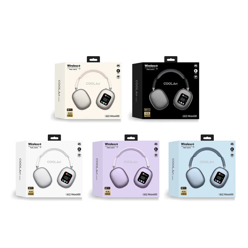 MAX600 Wireless Active Noise Cancelling Headphones Bluetooth 5.2 Over-Ear Headset with Touch Control, LED Display, HD Microphone & Deep Bass
