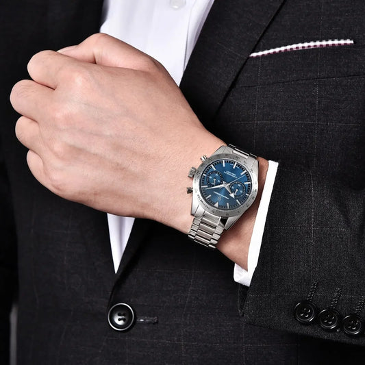 PAGANI DESIGN – Pánské hodinky „Moon“ s širokými ručičkami, sportovní retro quartzový chronograf, safírové sklo s antireflexní úpravou (AR), kalibr VK64