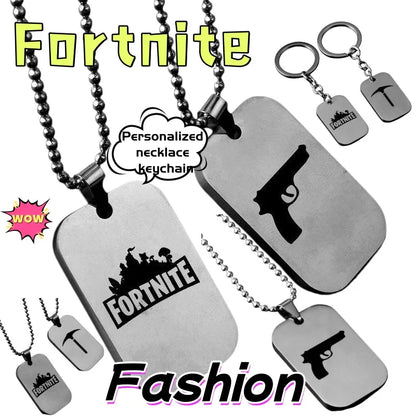Fortnite Stainless Steel Pendant Necklace Cute Fashion Cartoon Personalized Creative Kawaii Keychain Gift for Friend's Birthday