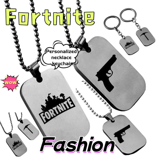 Fortnite Stainless Steel Pendant Necklace Cute Fashion Cartoon Personalized Creative Kawaii Keychain Gift for Friend's Birthday
