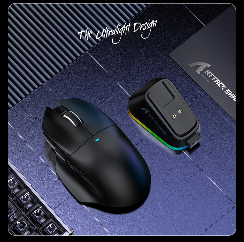 ATTACK SHARK V6 Wireless Gaming Mouse, Superlight RGB Gaming Mouse with Magnetic Charging Dock, PAW3311 Sensor, Tri-Mode Bluetooth Gaming Mouse