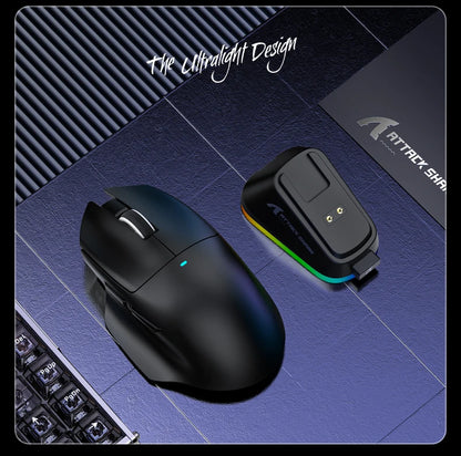 ATTACK SHARK V6 Wireless Gaming Mouse, Superlight RGB Gaming Mouse with Magnetic Charging Dock, PAW3311 Sensor, Tri-Mode Bluetooth Gaming Mouse