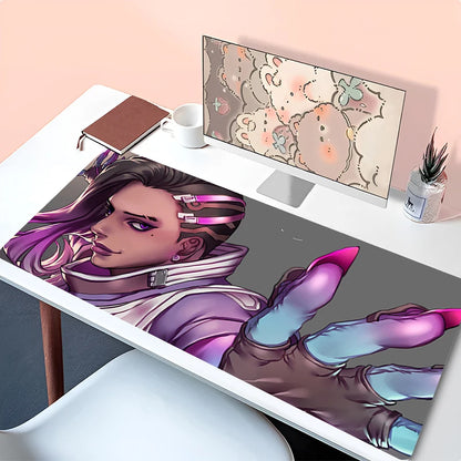 Tapete de Rato Anime para Portátil, Acessório de Escritório, Tapete para Teclado PC, Base de Borracha para Copo, Tapete de Rato Macio Grande, Tapete de Secretária Overwatch Sombra
