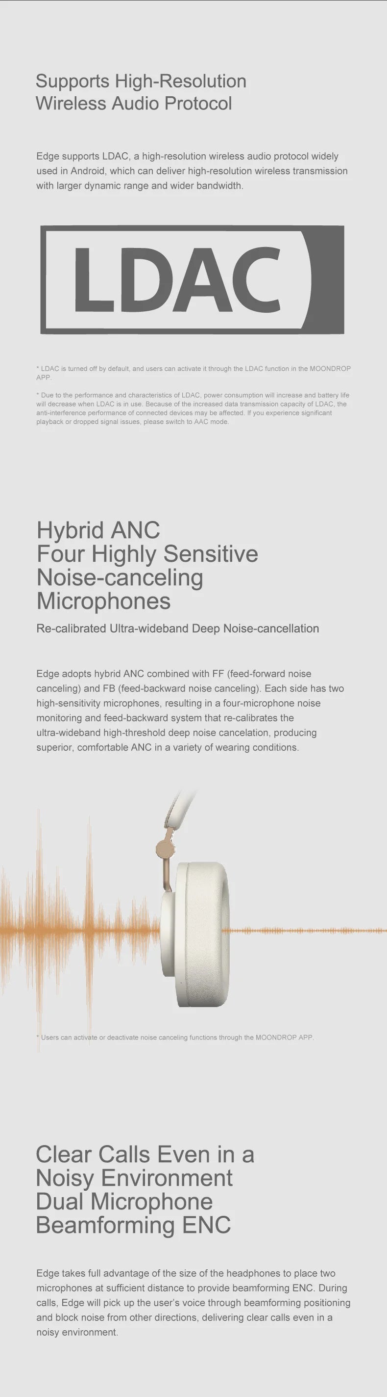 MOONDROP EDGE High-Fidelity Wireless ANC Headphones Bluetooth 5.4 LDAC Noise Cancelling Headset
