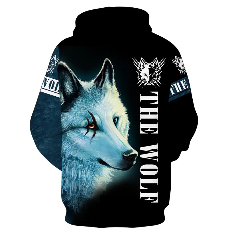 Sweat à capuz com fecho e estampado 3D de lobo, estilo streetwear, para homem/mulher, casaco com capuz unissexo casual hip-hop