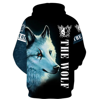 Sweat à capuz com fecho e estampado 3D de lobo, estilo streetwear, para homem/mulher, casaco com capuz unissexo casual hip-hop