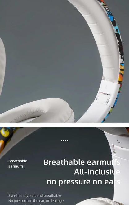 Auriculares gaming Bluetooth inalámbricos New Graffiti LX-8686 con micrófono, luz LED, compatibilidad con tarjeta TF, graves profundos y diseño circumaural para PC, gaming y niños