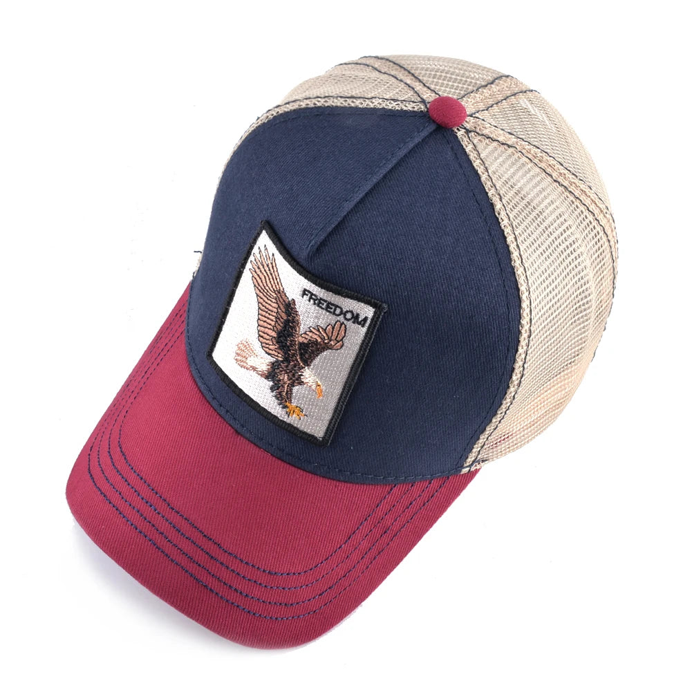 Gorras de camionero de moda con parche bordado de cabra. Gorra de béisbol Snapback «Four Seasons» para hombre y mujer, con visera ajustable.