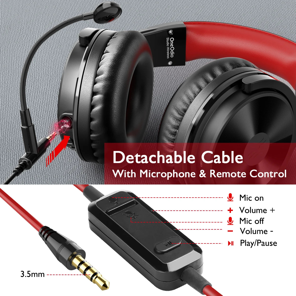 OneOdio 110H Wireless Bluetooth 5.2 Gaming Headset – 110H Battery Life, Deep Bass Over-Ear Headphones with Microphone, Wired & Wireless 2-in-1 PC PS4 Headset