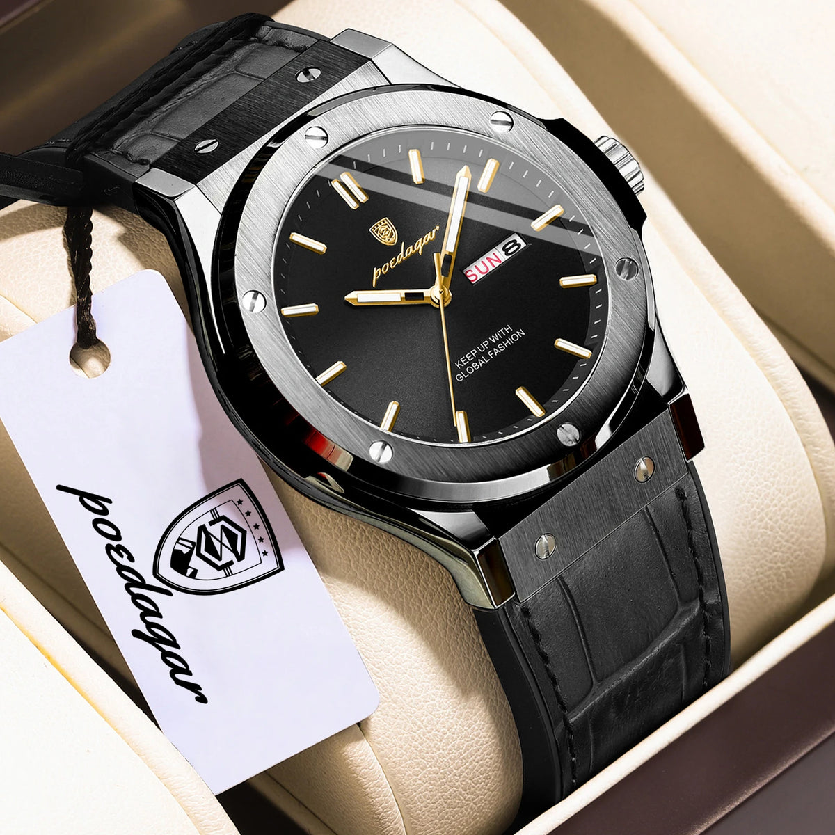 Montre pour homme POEDAGAR – Modèle original, style professionnel, étanche, bracelet en silicone, affichage de la date et du jour, mouvement à quartz, montre de luxe tendance.