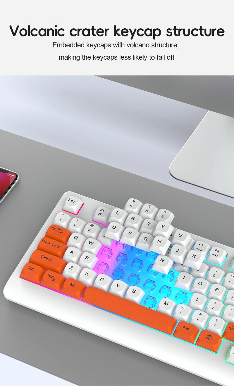 93 Keys Wired RGB Gaming Keyboard Two Tone PBT Ball Keycaps Mechanical Feeling Portable Keyboard for Laptop Office Gamer Typing