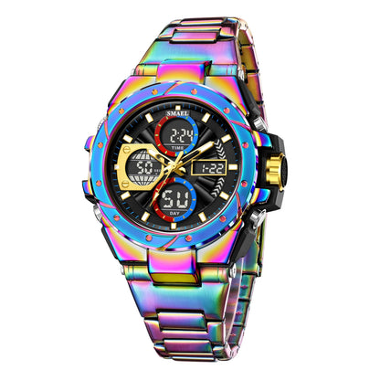 SMAEL 8160 Men’s Watch – Military-style sports model, analogue and digital, stainless steel – Water-resistant, with LED display, alarm, chronograph and stopwatch