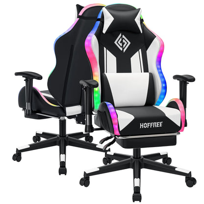 Cadeira Gaming LED para Crianças dos 8 aos 15 Anos, Cadeira Gamer Ajustável com Iluminação LED, Apoio para Pés e Suporte Lombar, Cadeira Ergonómica para PC