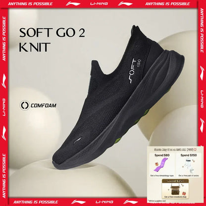 Li-Ning SOFT GO 2 KNIT slip-on wandelschoenen voor heren, casual, dempend, comfortabel en stabiel, LiNing mesh joggingsneakers voor dagelijks sporten AGLV017