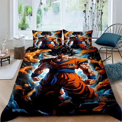 Posteljina s printom u temi crtića/animea Son Goku Dragon Ball: ovaj mekani i udobni set uključuje navlaku za poplun i jastučnicu