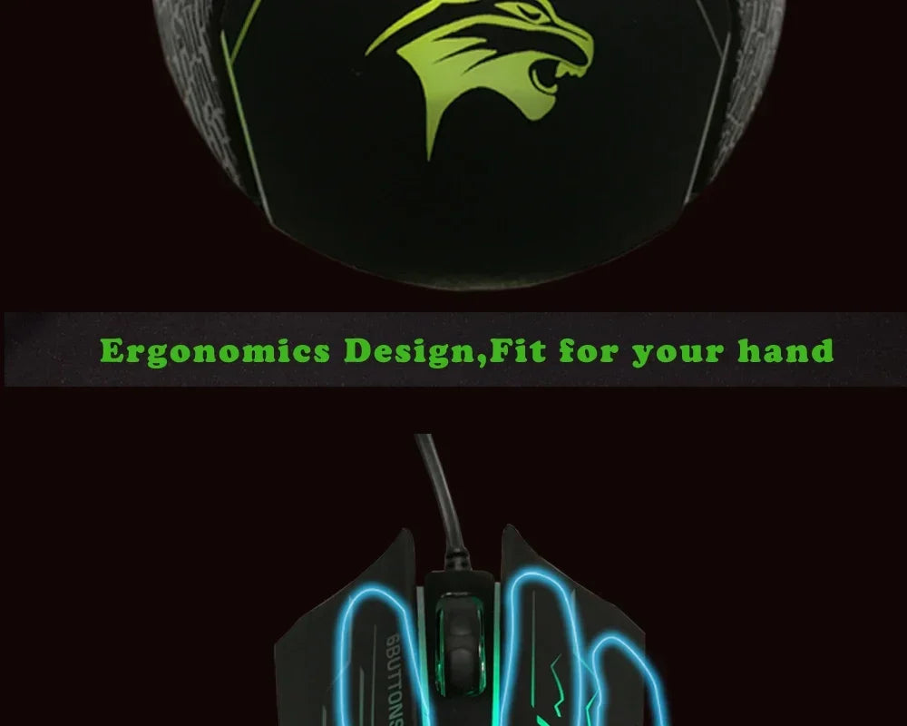 Silent Click USB Wired Gaming Mouse RGB, 6-Button Optical Gaming Mouse with Adjustable 3200 DPI, Ergonomic USB Gaming Mouse for PC, Laptop & Notebook