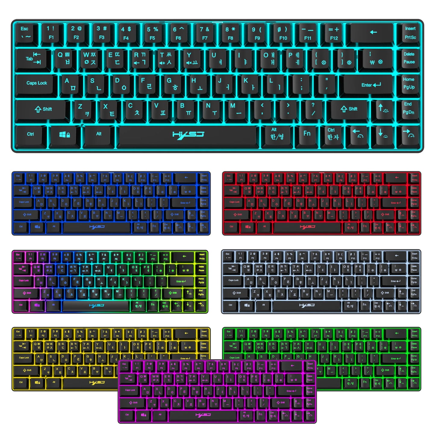 68-Tasten-Gaming-Tastatur, USB-kabelgebunden, tragbar, 20 RGB-Hintergrundbeleuchtungen, koreanische Tastatur für Windows-Laptops und Computer