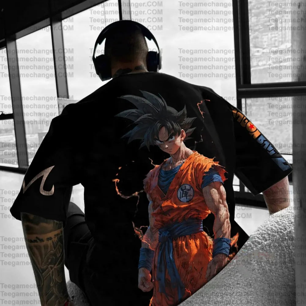 T-shirt de verão 2025 Son Goku Dragon Ball Anime para homem, estilo Harajuku oversized retro street, top unissexo casual largo de manga curta para mulher