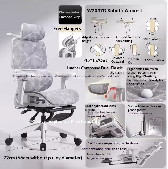 Ergonomic Mesh Office Chair with Adjustable Lumbar Support, Reclining Headrest, Swivel Design, Rolling Casters, Comfortable Home Office & Gaming Chair