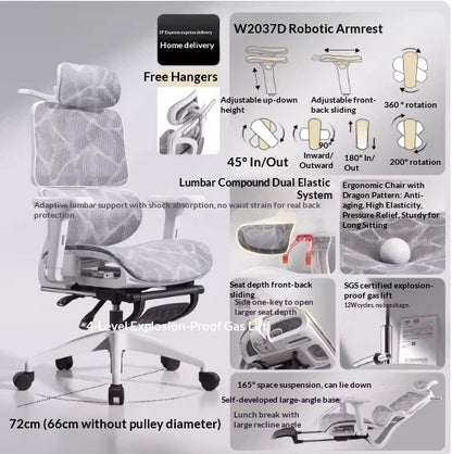 Ergonomic Mesh Office Chair with Adjustable Lumbar Support, Reclining Headrest, Swivel Design, Rolling Casters, Comfortable Home Office & Gaming Chair