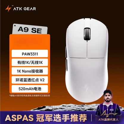 ATK Dragonfly A9 Wireless Gaming Mouse, PAW3950 Sensor, Tri-Mode Bluetooth Mouse, 30,000 DPI, 8KHz Polling Rate, Lightweight Ergonomic Esports Mouse