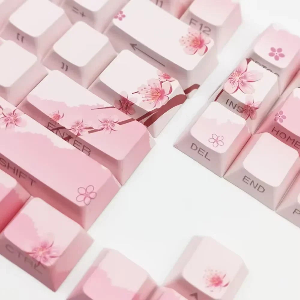 Sakura Pink Side Engraved Keycap Set PBT Translucent 127 Keys for MX Switch 60/84/90/104/108 Mechanical Keyboards
