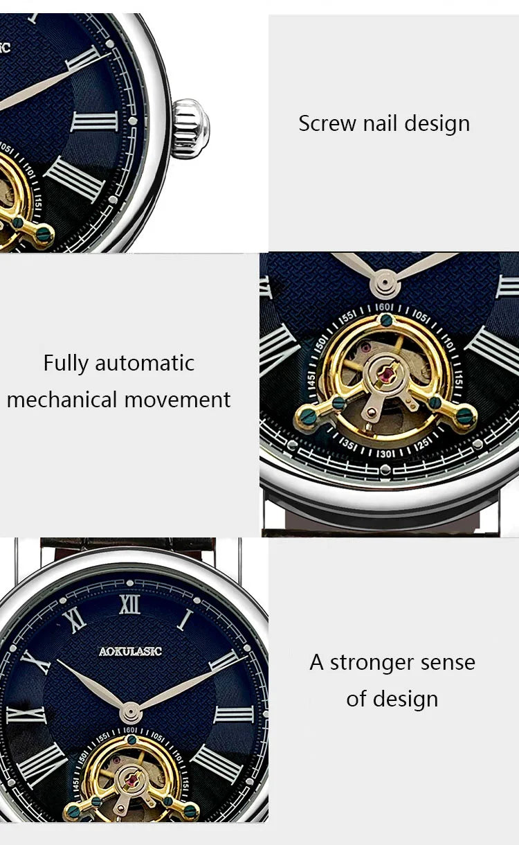 AOKULASIC Brand Men Mechanical Watch Fashion Luxury Business Tourbillion Wristwatch Male Waterproof Sport Automatic Casual Clock