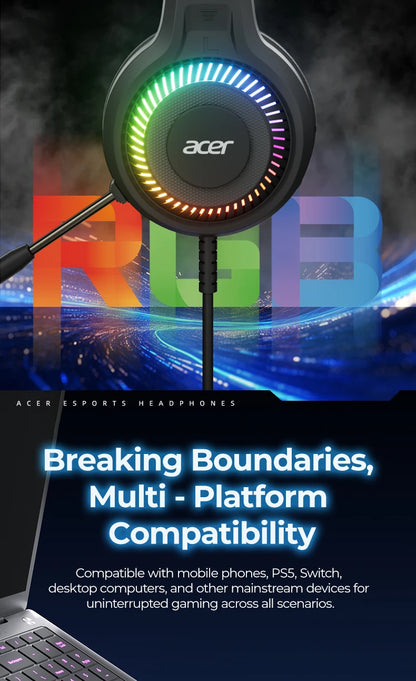 Auriculares gaming RGB con cable y micrófono – Sonido envolvente de baja latencia, iluminación RGB cool, aislamiento de ruido y ajuste cómodo