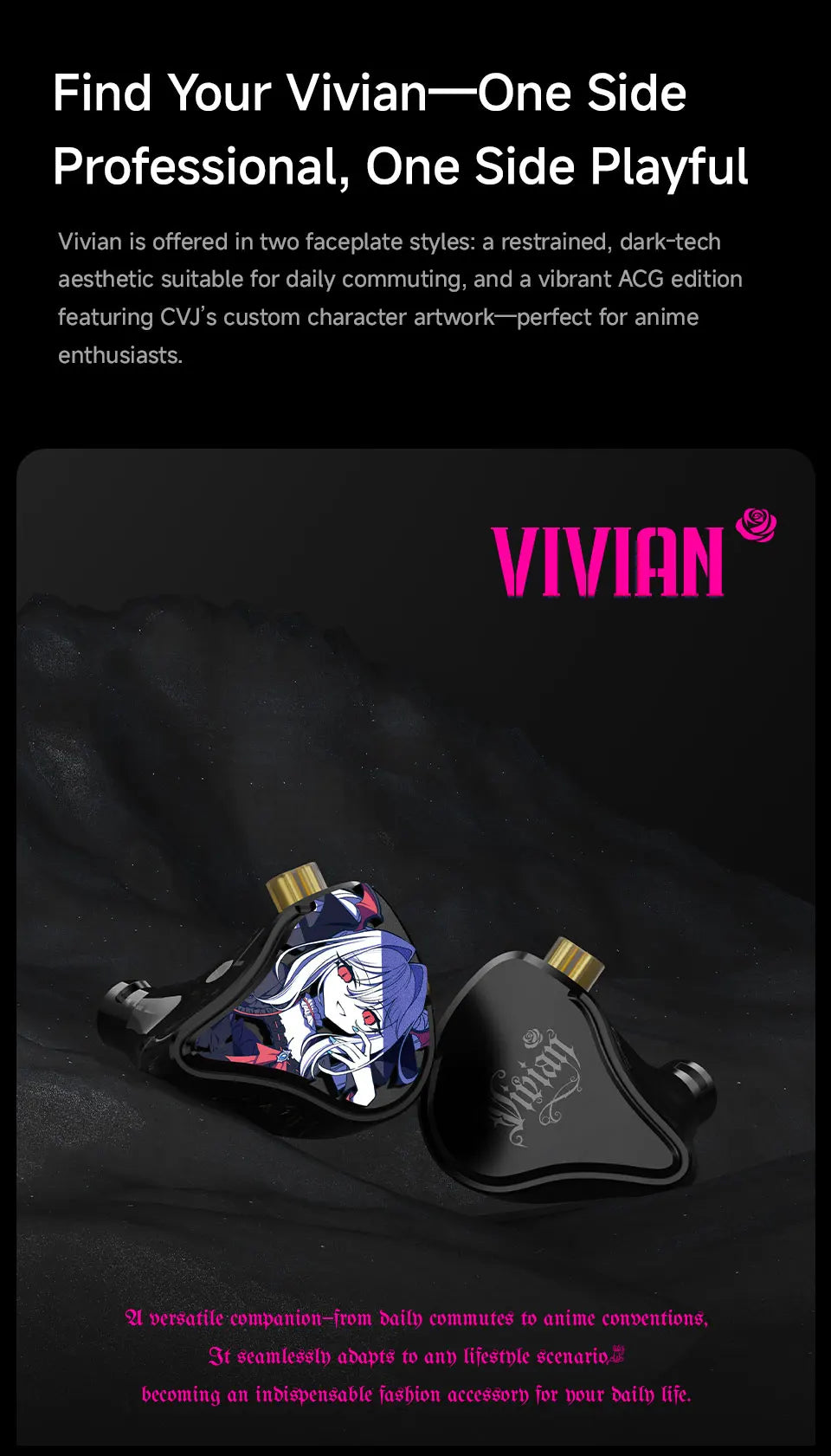 CVJ Vivian HiFi In Ear Earphones with 10mm Dynamic Driver, Wired Gaming Earphones, Detachable 0.78mm Cable, High Fidelity Sound Quality Earbuds