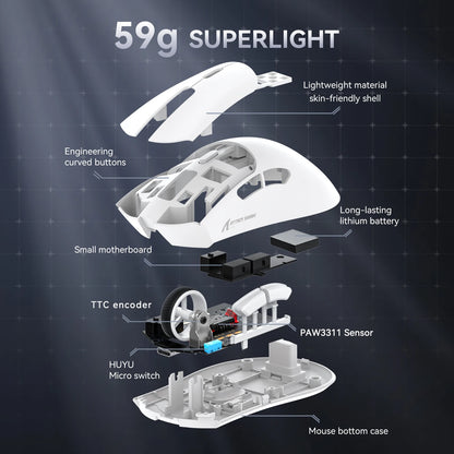 ATTACK SHARK R1 Tri-Mode Gaming Mouse, 59g Ultralight Wireless Gaming Mouse, PixArt PAW3311 Sensor, 18000 DPI, Bluetooth, 2.4GHz & Wired RGB Gaming Mouse