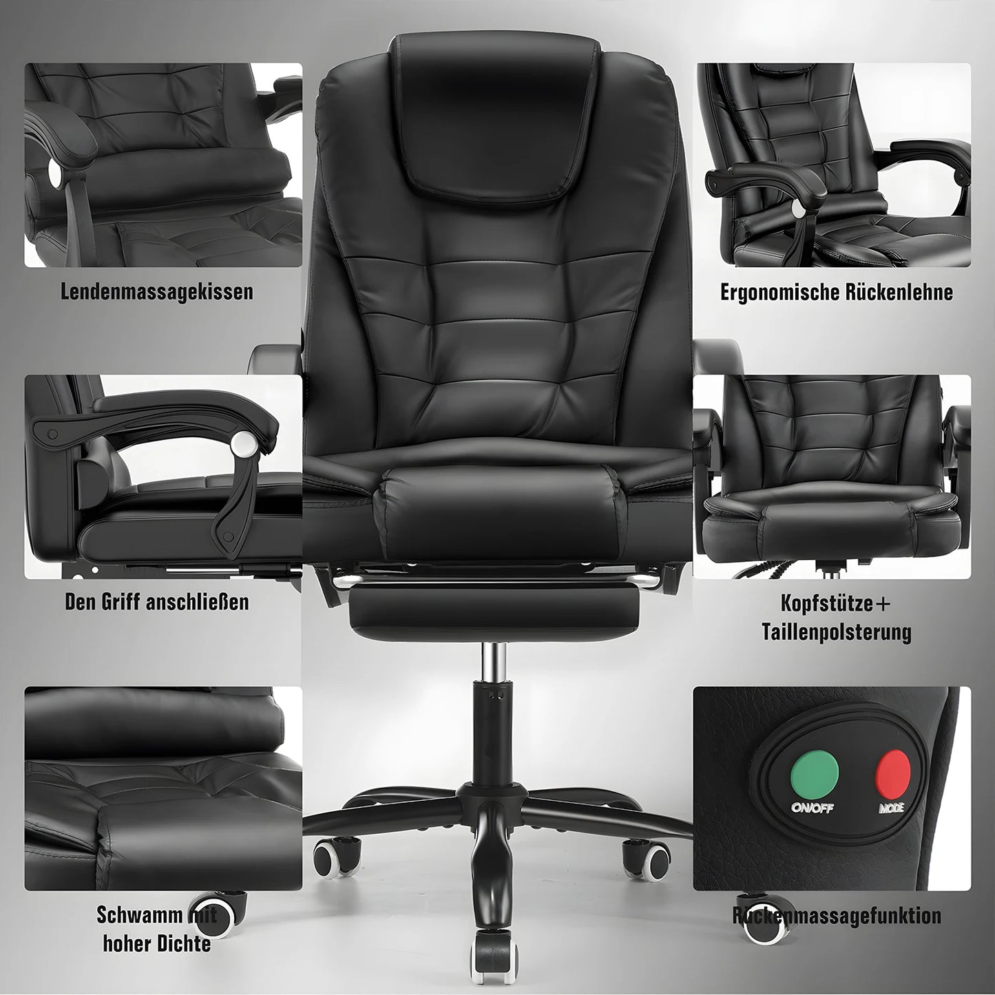Ergonomic Office Chair with Massage Function, Executive Desk Chair with Footrest, Adjustable Headrest, Lumbar Support & Armrests