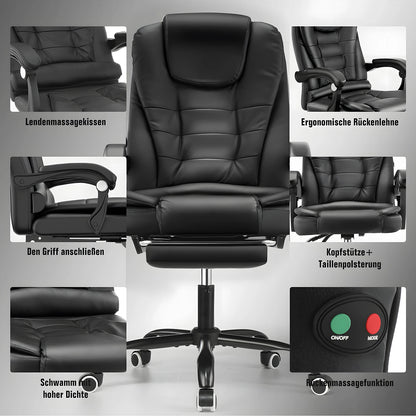 Ergonomic Office Chair with Massage Function, Executive Desk Chair with Footrest, Adjustable Headrest, Lumbar Support & Armrests