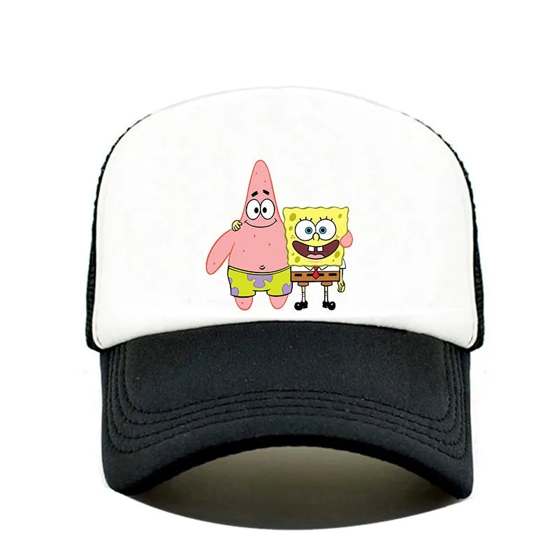 Módní roztomilá kšiltovka s potiskem SpongeBob, kreslená, pro muže i ženy, letní sluneční síťovaná čepice, anime, nastavitelná sluneční clona, golfová čepice, trucker čepice