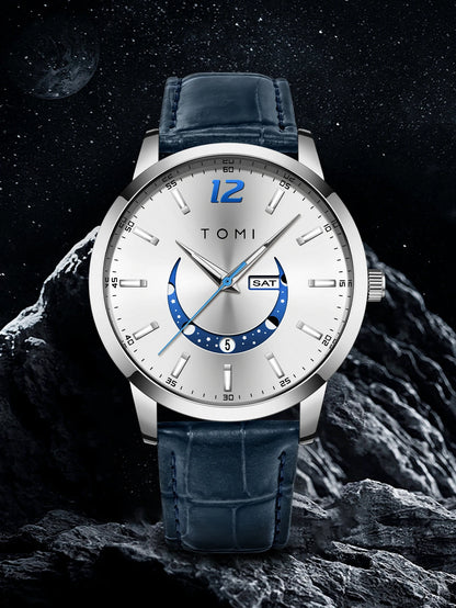 TOMI quartz watch, business-style and elegant, with a leather strap, alloy case and analogue dial – High-end design, a gift idea for men