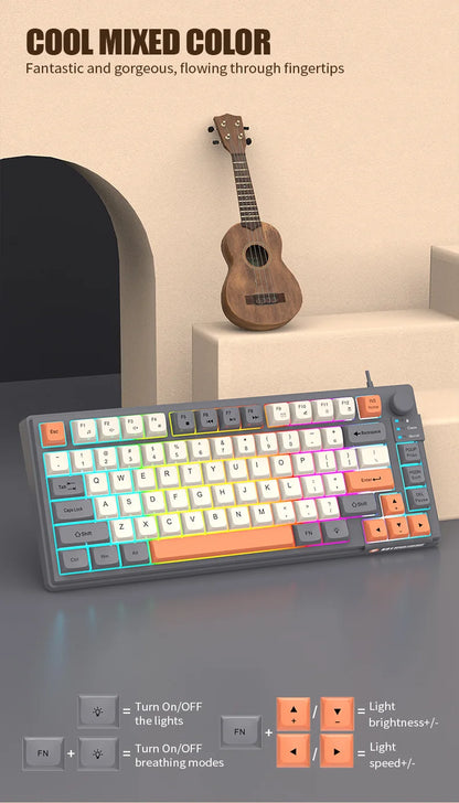 K81 Gaming Keyboard 81-Key 80% Wired RGB Gaming Keyboard with Volume Knob, Ergonomic USB Gaming Keyboard for PC, Laptop, Mac & Multi-Language Layouts