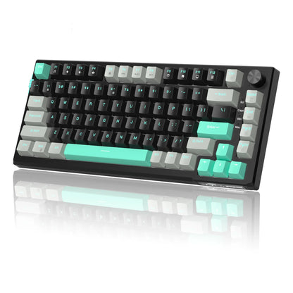 MageGee SKY81 Teclado mecánico gaming 75%, RGB, gasket, hot swappable, con cable, personalizable, sonido cremoso, amortiguación acústica y perilla