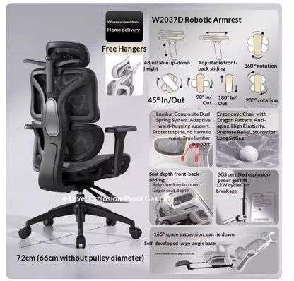 Ergonomic Mesh Office Chair with Adjustable Lumbar Support, Reclining Headrest, Swivel Design, Rolling Casters, Comfortable Home Office & Gaming Chair