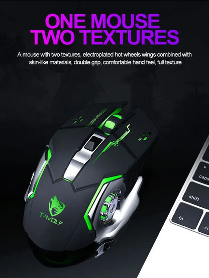 Rechargeable Wireless Gaming Mouse with RGB Backlit, Silent Click, Ergonomic Optical Wireless Mouse for PC, Laptop & Desktop, 2400 DPI