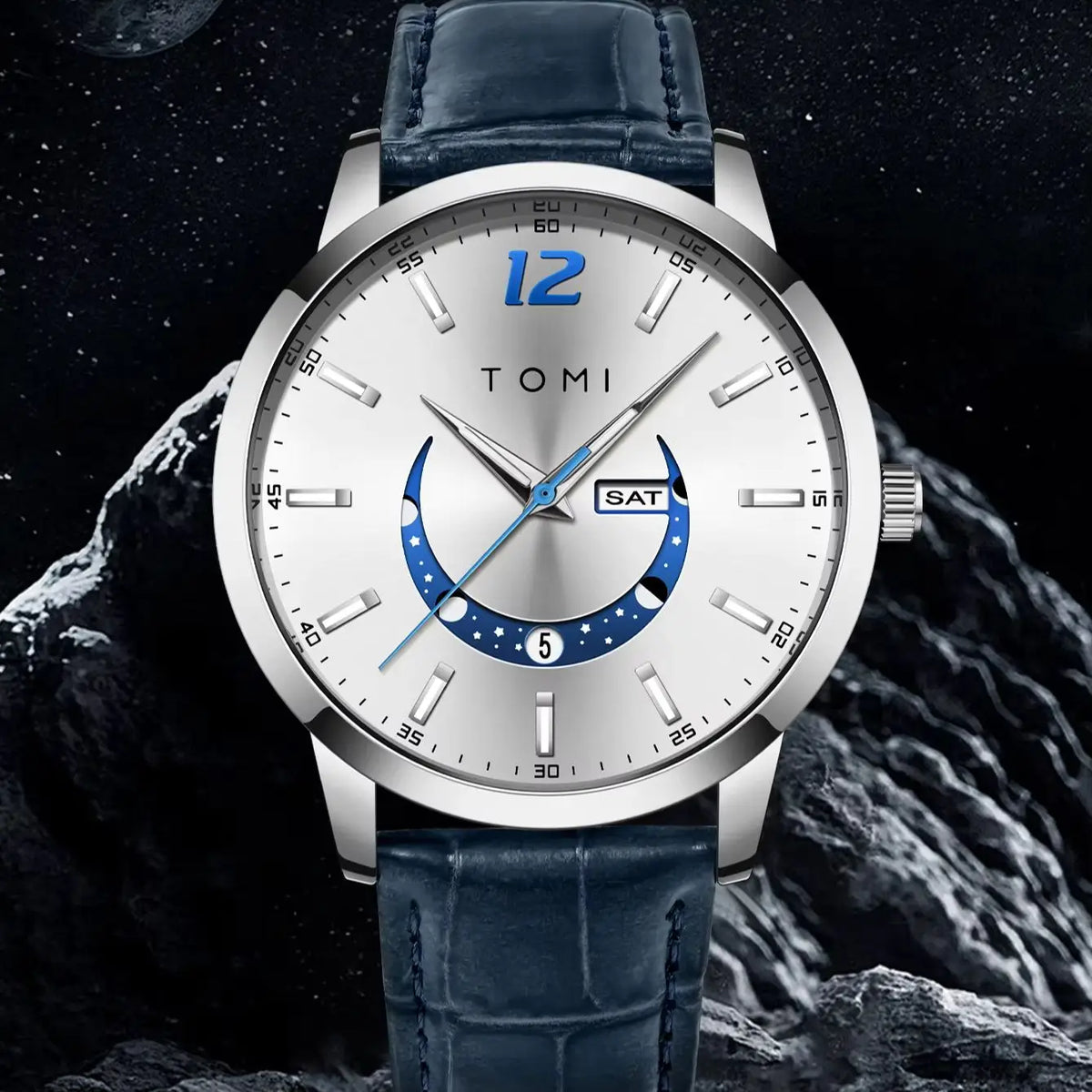 TOMI quartz watch, business-style and elegant, with a leather strap, alloy case and analogue dial – High-end design, a gift idea for men