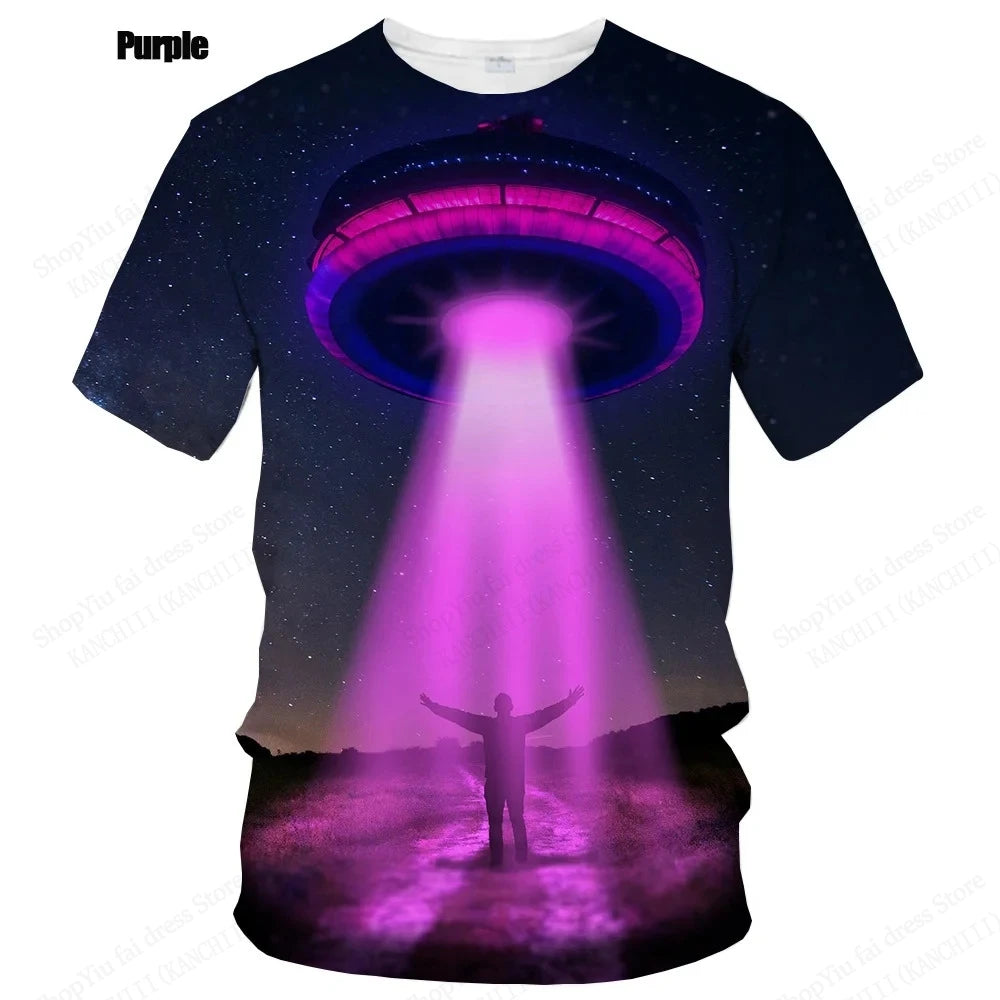 Summer UFO Alien 3d Print T-shirt Men Fashion Casual O-Neck Short Sleeve Tshirt Funny Mysterious Spaceship Tops Tees Men Clothes