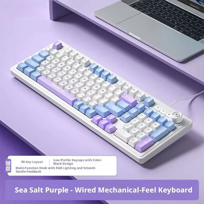 Kablet gaming-tastatur med mekanisk tastfølelse og drejeknap samt trefarvet blandet baggrundsbelysning til PC, stationær computer og bærbar computer – tilbehør