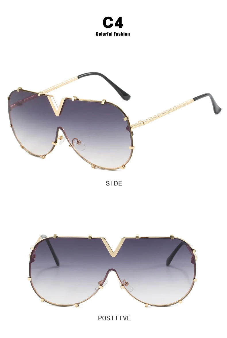Trendy Rivets Metal Frame Oversized Pilot Women Sunglasses Brand Design Men Sunglass UV400 Outdoor Driving Travel Luxury Goggles